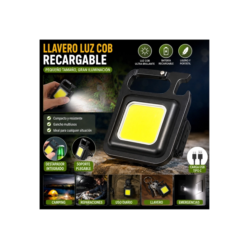 LINTERNA LED CLICK VENTAS COB LLAVERO Y DESTAPADOR RECARGABLE - 2
