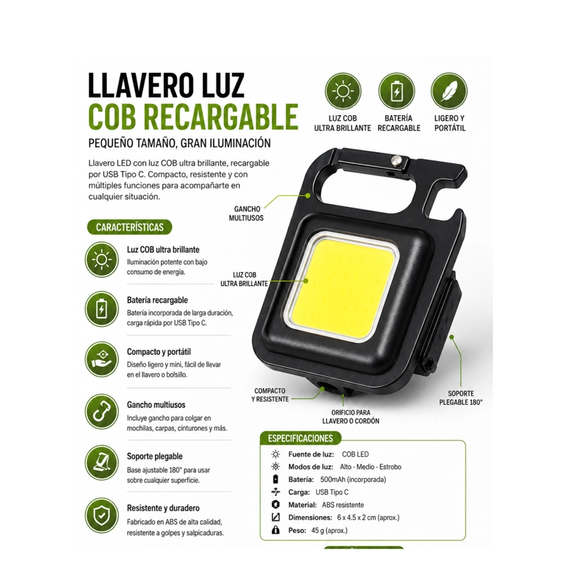 LINTERNA LED CLICK VENTAS COB LLAVERO Y DESTAPADOR RECARGABLE - 4