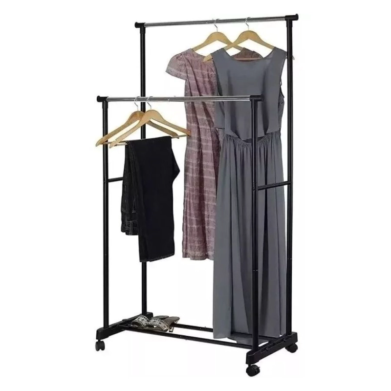 COLGADOR CLICK VENTAS ROPA METÁLICO DOBLE BARRA CON RUEDAS PERCHERO - 1