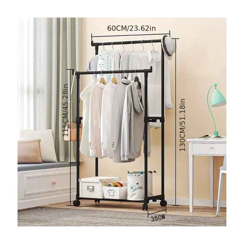 COLGADOR CLICK VENTAS ROPA METÁLICO DOBLE BARRA CON RUEDAS PERCHERO - 3