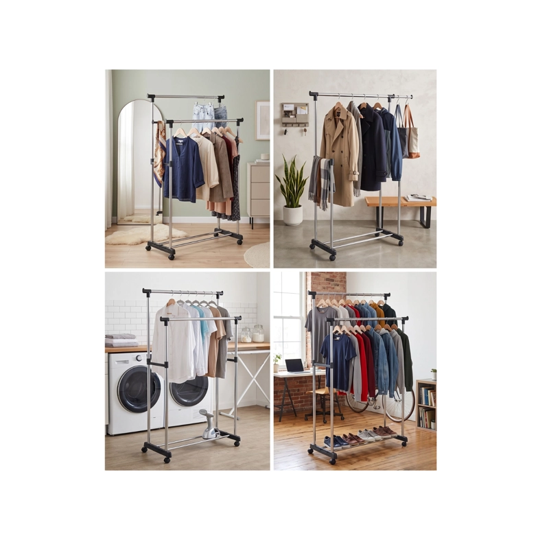 COLGADOR CLICK VENTAS ROPA METÁLICO DOBLE BARRA CON RUEDAS PERCHERO - 5