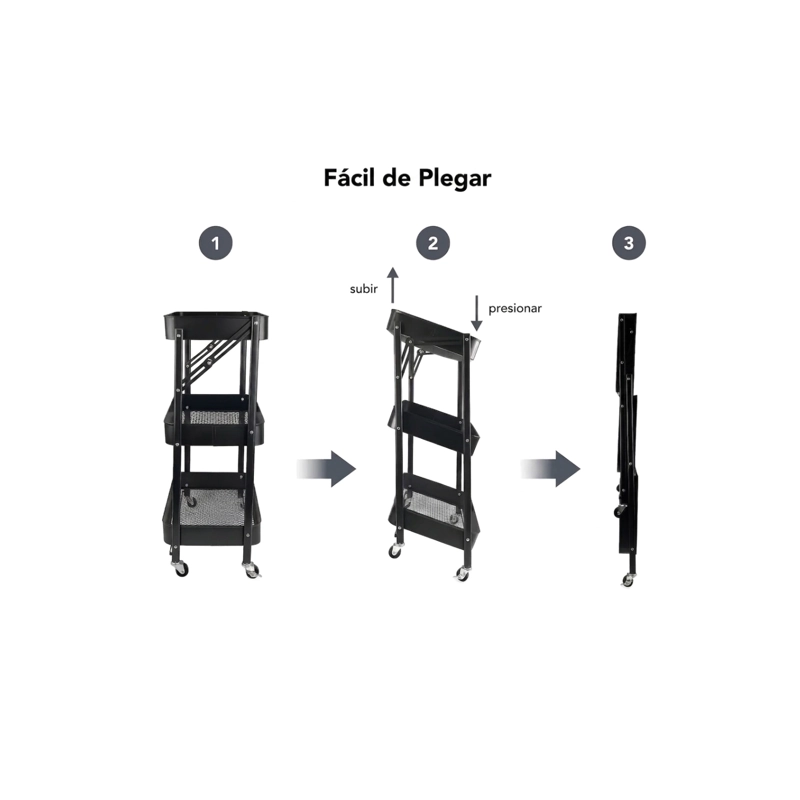 ORGANIZADOR CLICK VENTAS CARRO PLEGABLE MULTIUSO 3 NIVELES NEGRO - 3