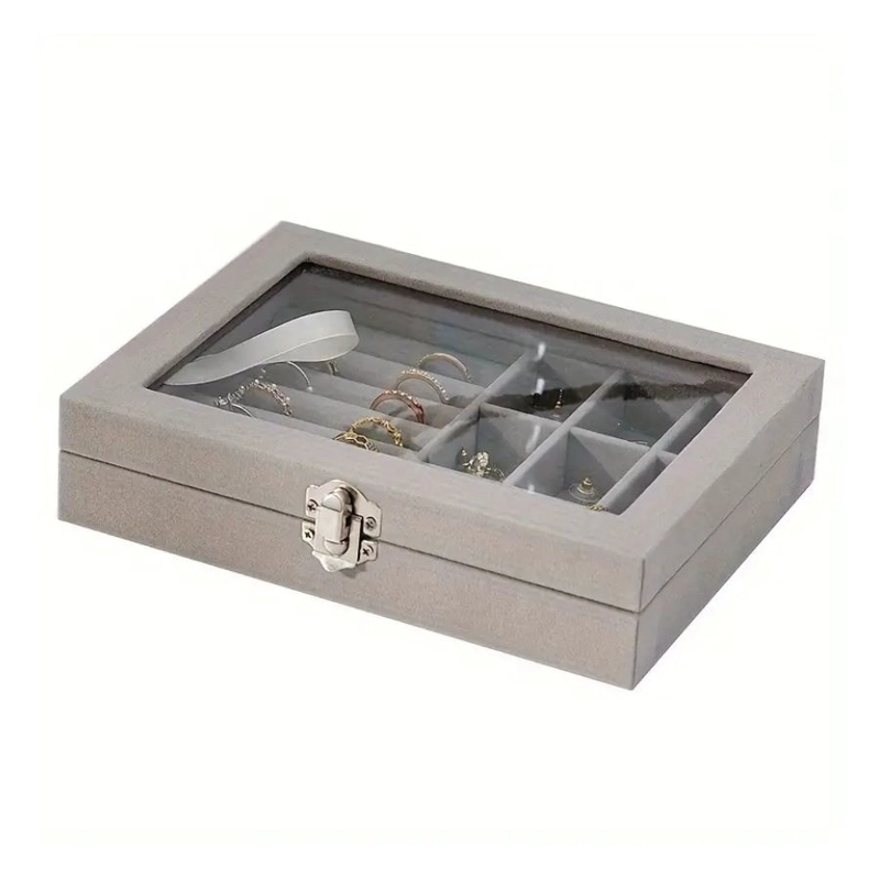 CAJA DE ALMACENAMIENTO JOYERIA CAJA ANILLOS CON BOTON - 1