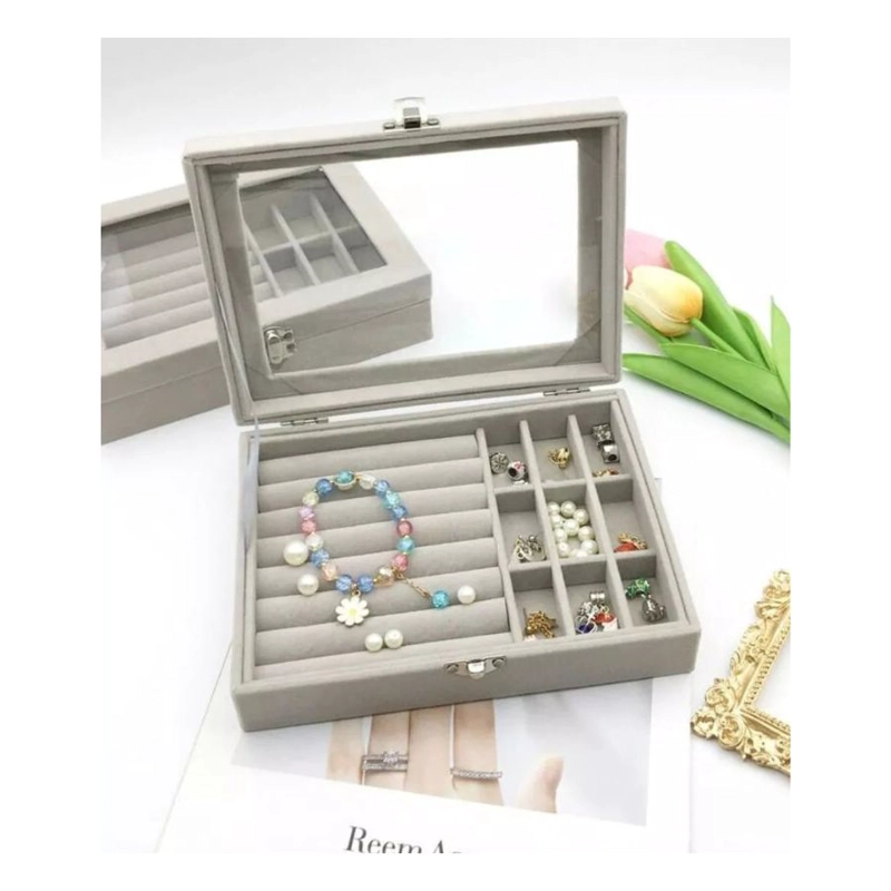 CAJA DE ALMACENAMIENTO JOYERIA CAJA ANILLOS CON BOTON - 3