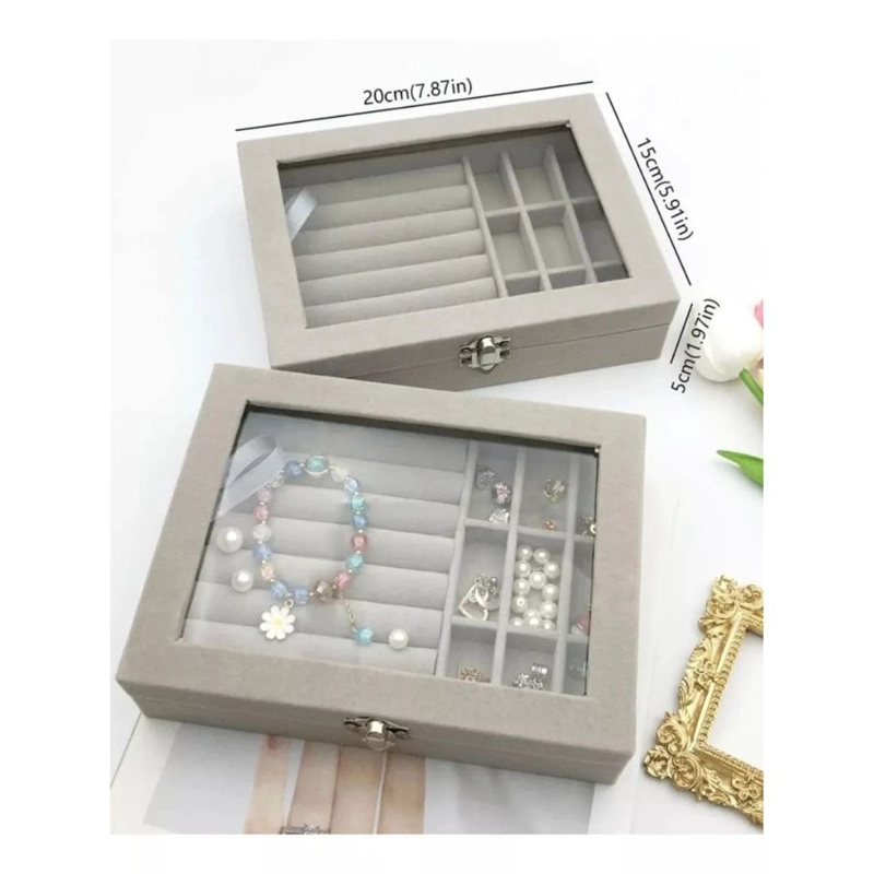 CAJA DE ALMACENAMIENTO JOYERIA CAJA ANILLOS CON BOTON - 4
