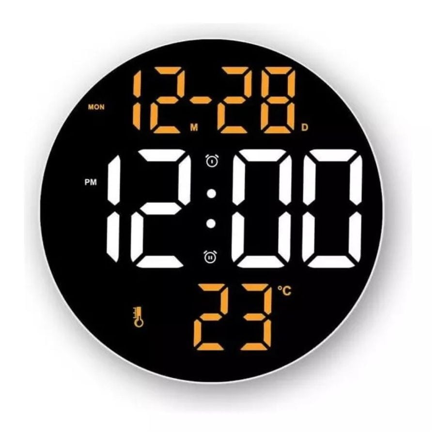 RELOJ DE PARED DIGITAL REDONDO LED GRANDE CONTROL REMOTO 9P - 1