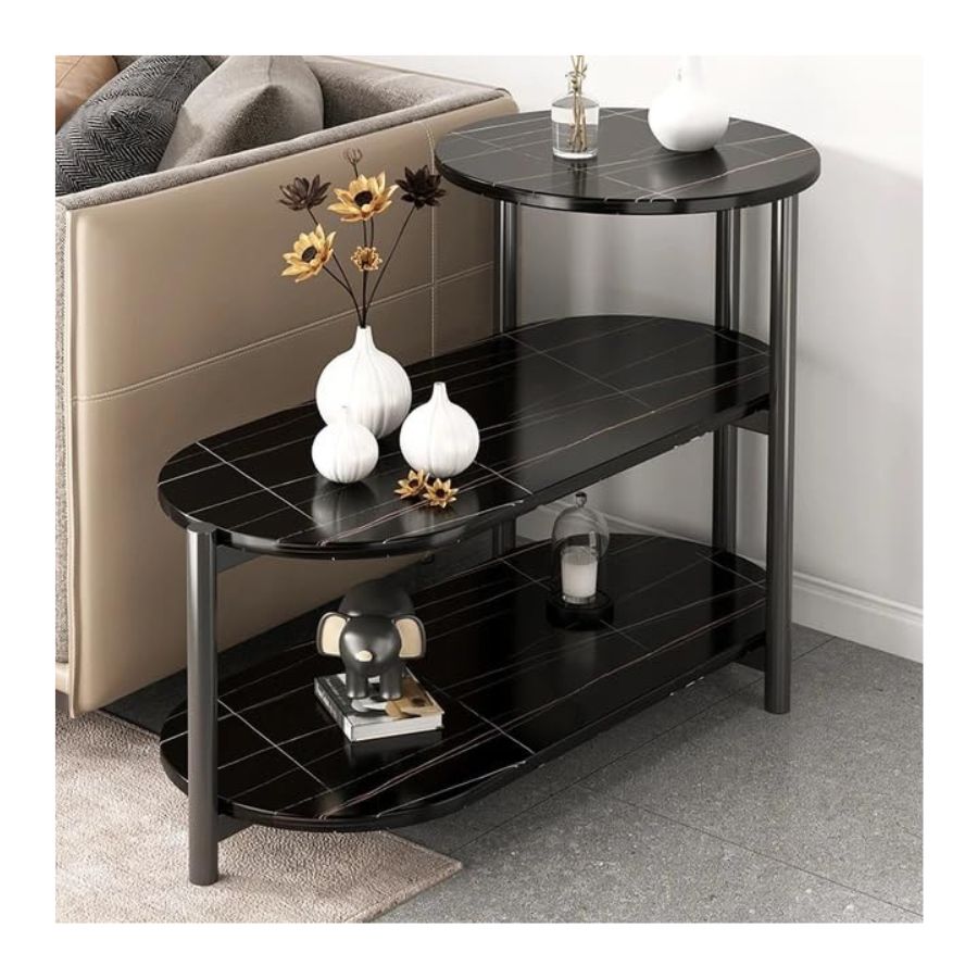 MESA AUXILIAR DE LUJO DE 3 NIVELES MESA DE CENTRO DECORATIVA NEGRO - 2