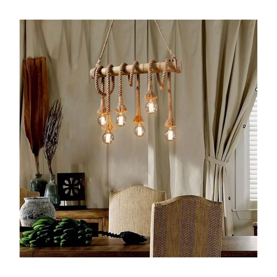 LAMPARA COLGANTE DE TECHO SOGA BAMBU 6 AMPOLLETAS VINTAGE - 2