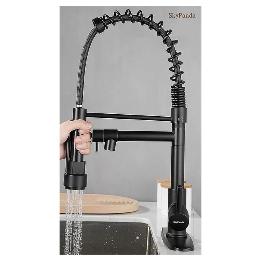 GRIFO MEZCLADOR LLAVE EXTRAÍBLE DUAL GIRATORIO 2 BOQUILLAS NEGRO - 2