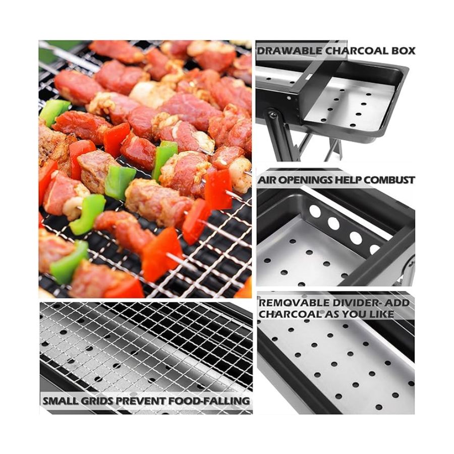 PARRILLA DE CARBON PORTATIL PLEGABLE DE MESA PICNIC VIAJES - 3