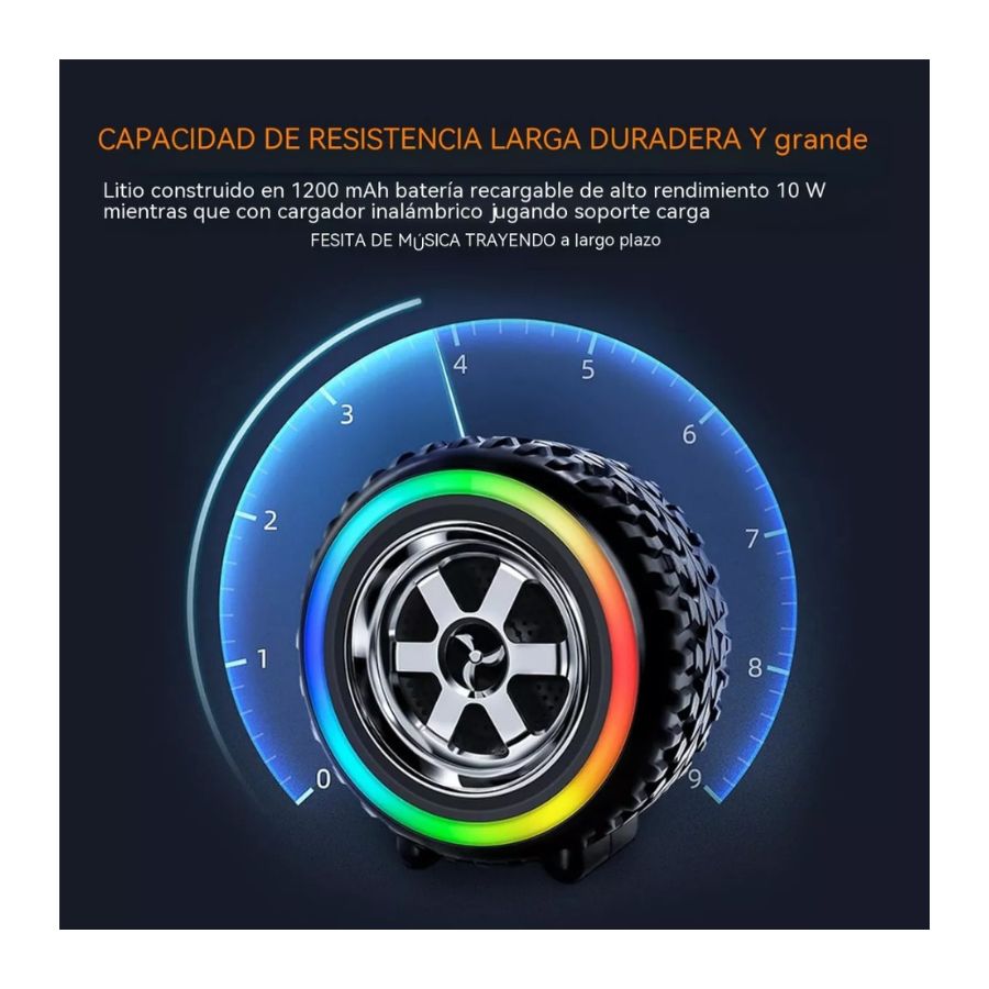 MINI ALTAVOZ BLUETOOTH PORTATIL FORMA DE RUEDA RGB ALTAVOZ - 4