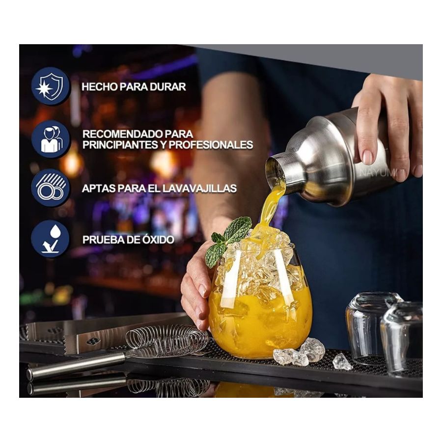 SET COCTELERA BARTENDER ACERO INOXIDABLE ACCESORIOS BAR - 2