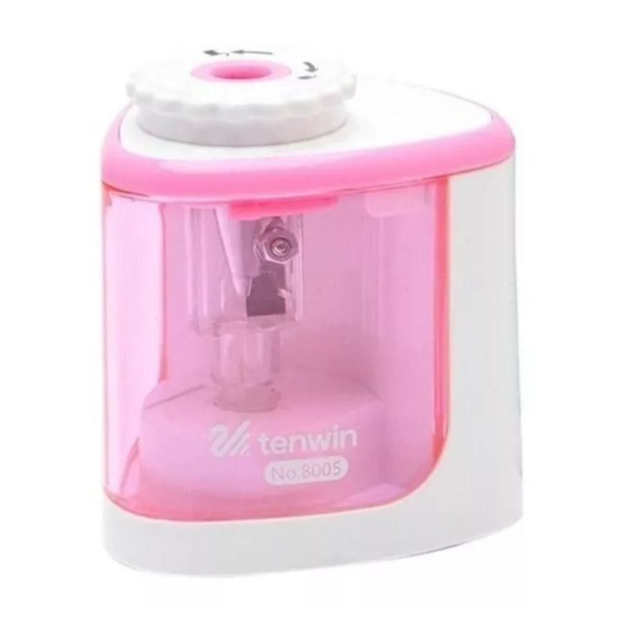 SACAPUNTAS ELÉCTRICO CLICK VENTAS CON DEPOSITO AUTOMÁTICO CON PILAS ROSA - 1