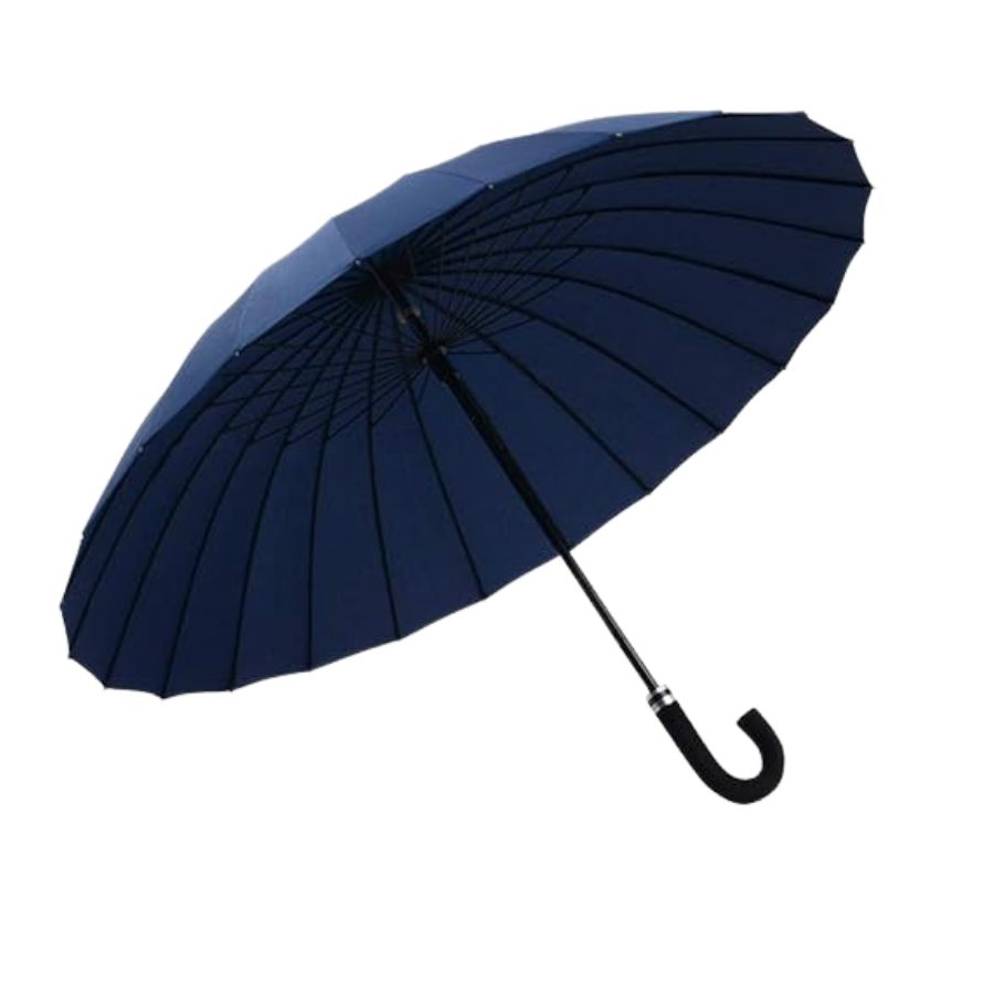 PARAGUAS SOMBRILLA 60CM LARGO CON MANGO CURVA 24 VARILLAS AZUL - 1