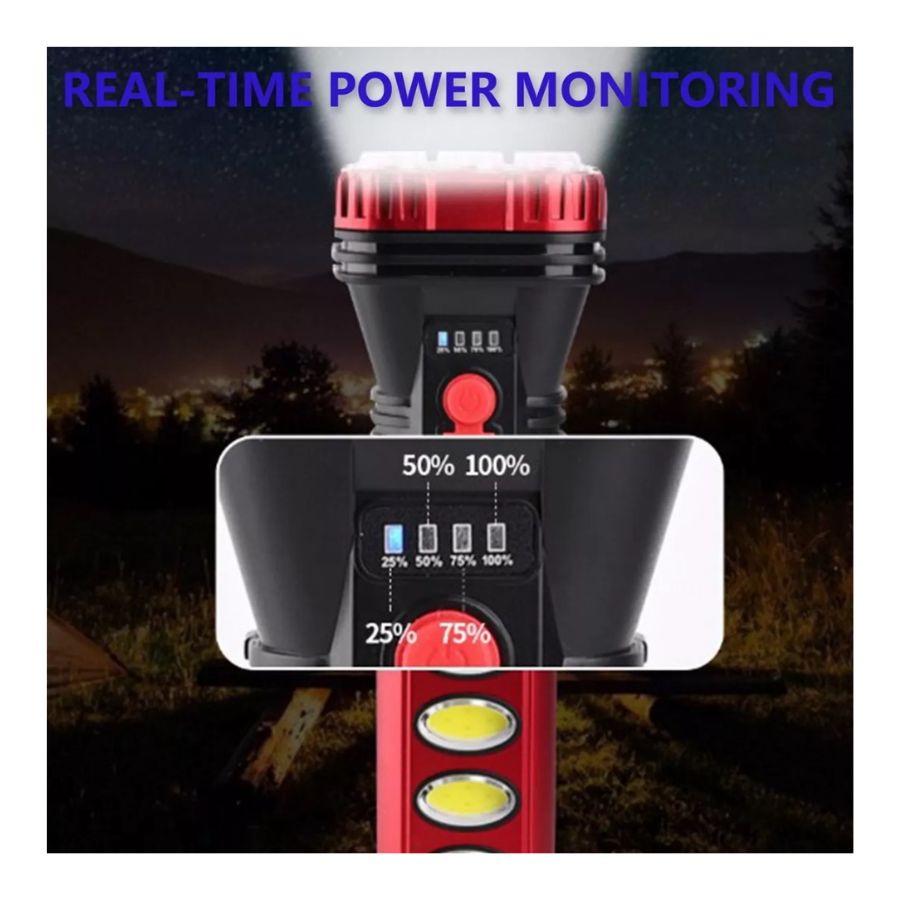 LINTERNA SOLAR RECARGABLE LED ILUMINACION MULTIFUNCIONAL ROJA - 3