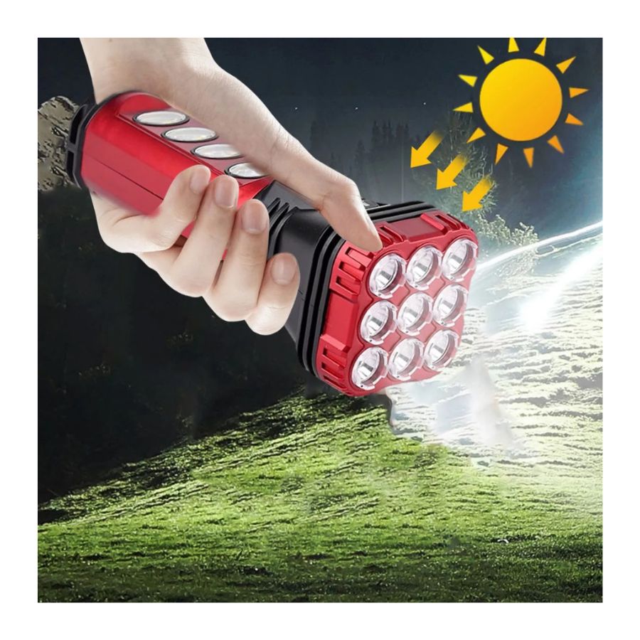 LINTERNA SOLAR RECARGABLE LED ILUMINACION MULTIFUNCIONAL ROJA - 4