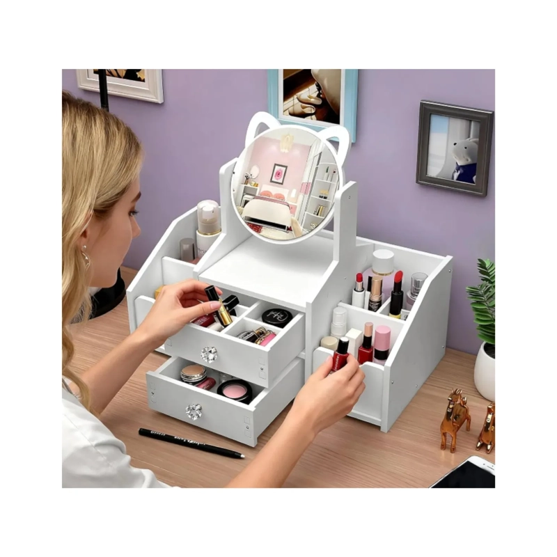 Organizador De Maquillaje Con Espejo Orejitas Y Cajones Tipo Tocador - 3