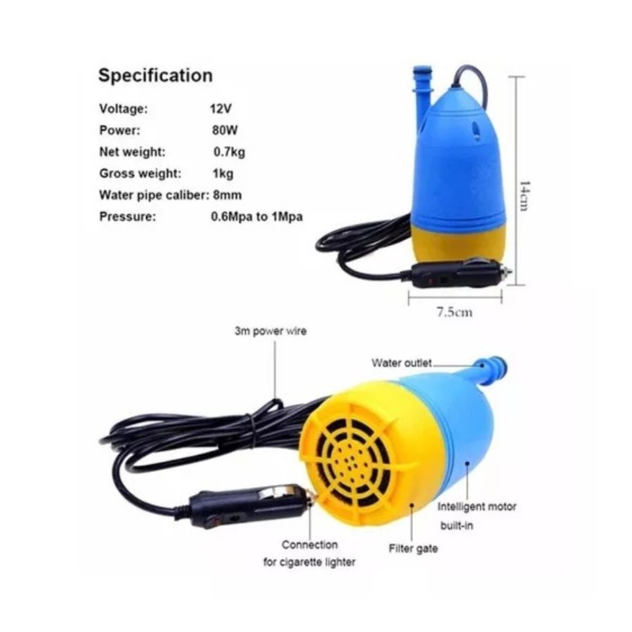 MINI HIDROLAVADORA SUMERGIBLE ELÉCTRICA 12V 80W PORTÁTIL - 3