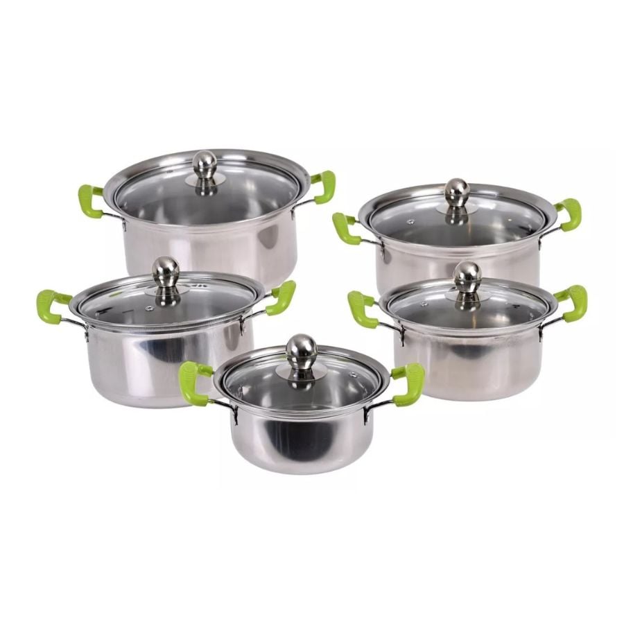 JUEGO SET DE 5 OLLAS CACEROLAS CON TAPA ACERO INOXIDABLE - 1