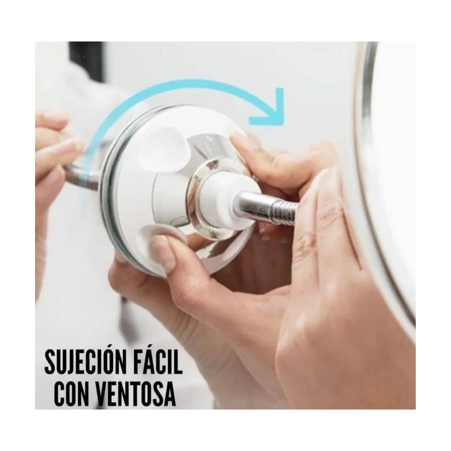 ESPEJO CLICK VENTAS AUMENTO VIDRIO PLATEADO 10X VENTOSA LED FLEXIBLE - 2