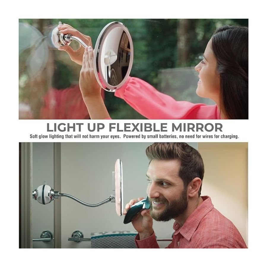 ESPEJO CLICK VENTAS AUMENTO VIDRIO PLATEADO 10X VENTOSA LED FLEXIBLE - 3