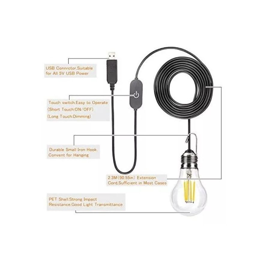 BOMBILLA LED CÁLIDO PARA ACAMPAR USB REGULABLE EXTERIOR - 3