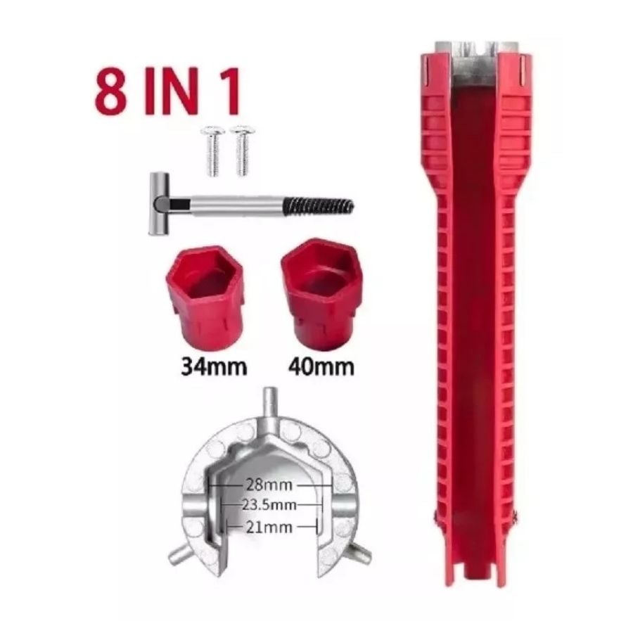 LLAVE MULTIFUNCIONAL DE REPARACIÓN DE LAVABOS Y BAÑOS 8 EN 1 - 1