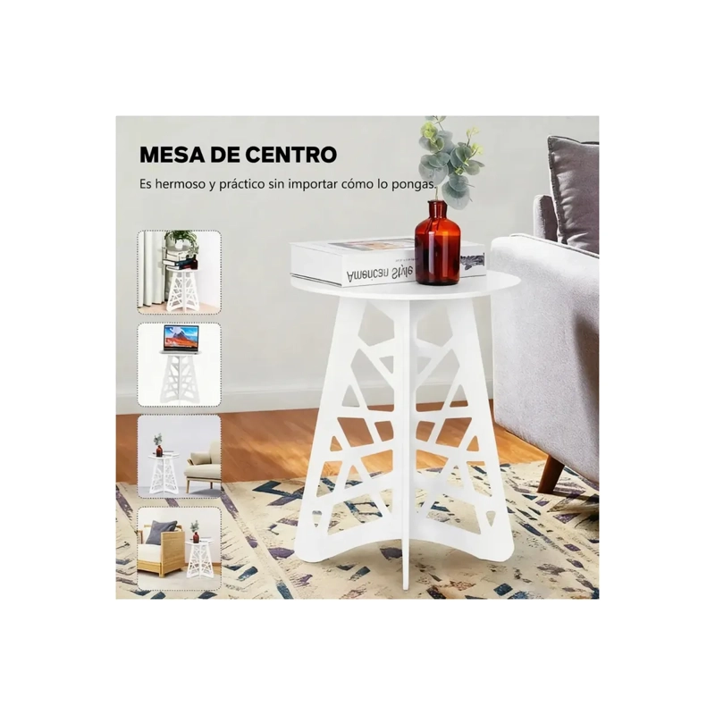 MESA AUXILIAR CLICK VENTAS MODERNA CENTRO DECORACIÓN REDONDO BLANCO - 3