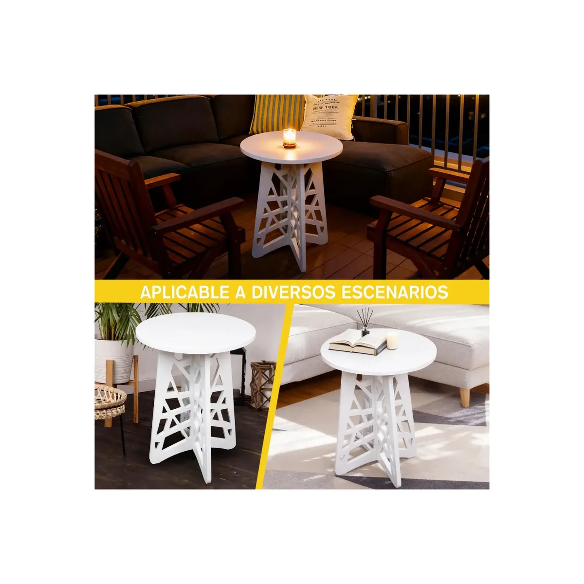 MESA AUXILIAR CLICK VENTAS MODERNA CENTRO DECORACIÓN REDONDO BLANCO - 5