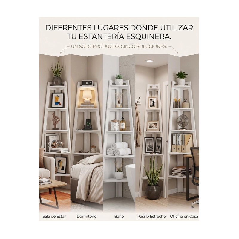 ORGANIZADOR ESQUINERO ESTANTE LIBRERO 5 NIVELES BLANCO - 6