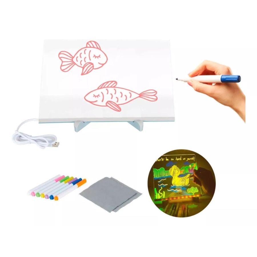 PIZARRA CLICK VENTAS MAGICA LUZ LED USB ACRILICO ANOTADOR DIBUJO LAMPARA - 1