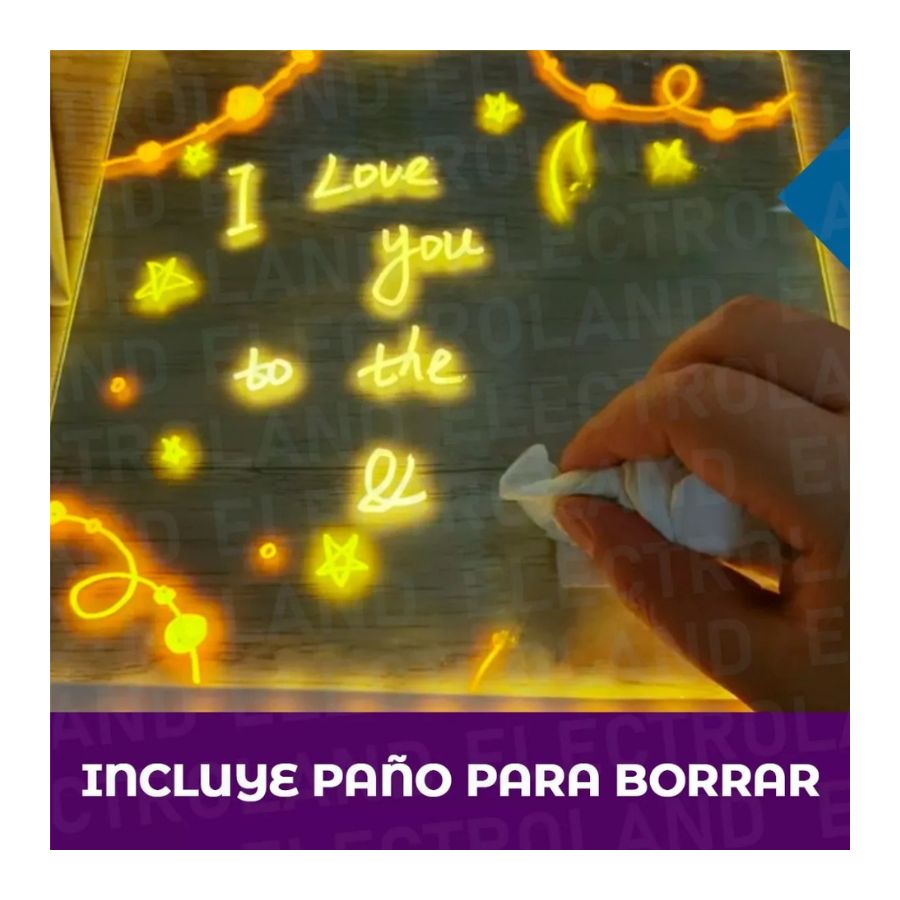 PIZARRA CLICK VENTAS MAGICA LUZ LED USB ACRILICO ANOTADOR DIBUJO LAMPARA - 3