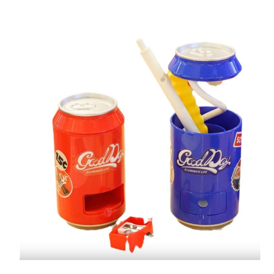 LAMPARA CON FORMA DE LATA DE SODA Y SACAPUNTAS STICKERS USB AZUL - 3