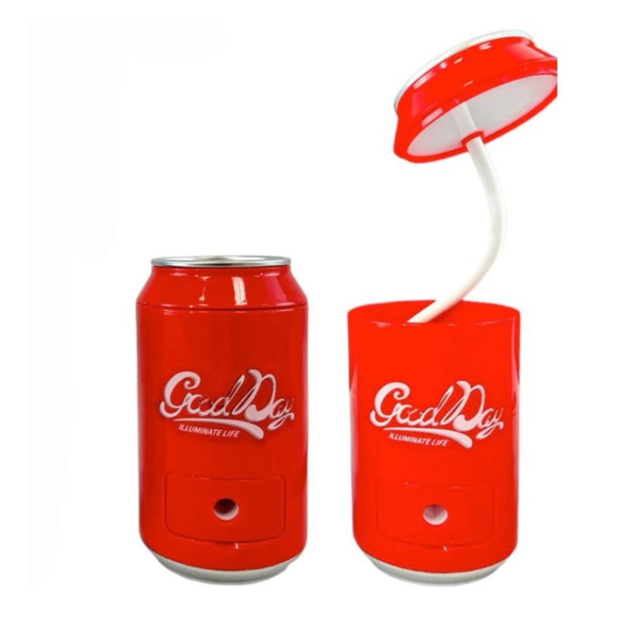 LAMPARA CON FORMA DE LATA DE SODA Y SACAPUNTAS STICKERS USB ROJO - 1
