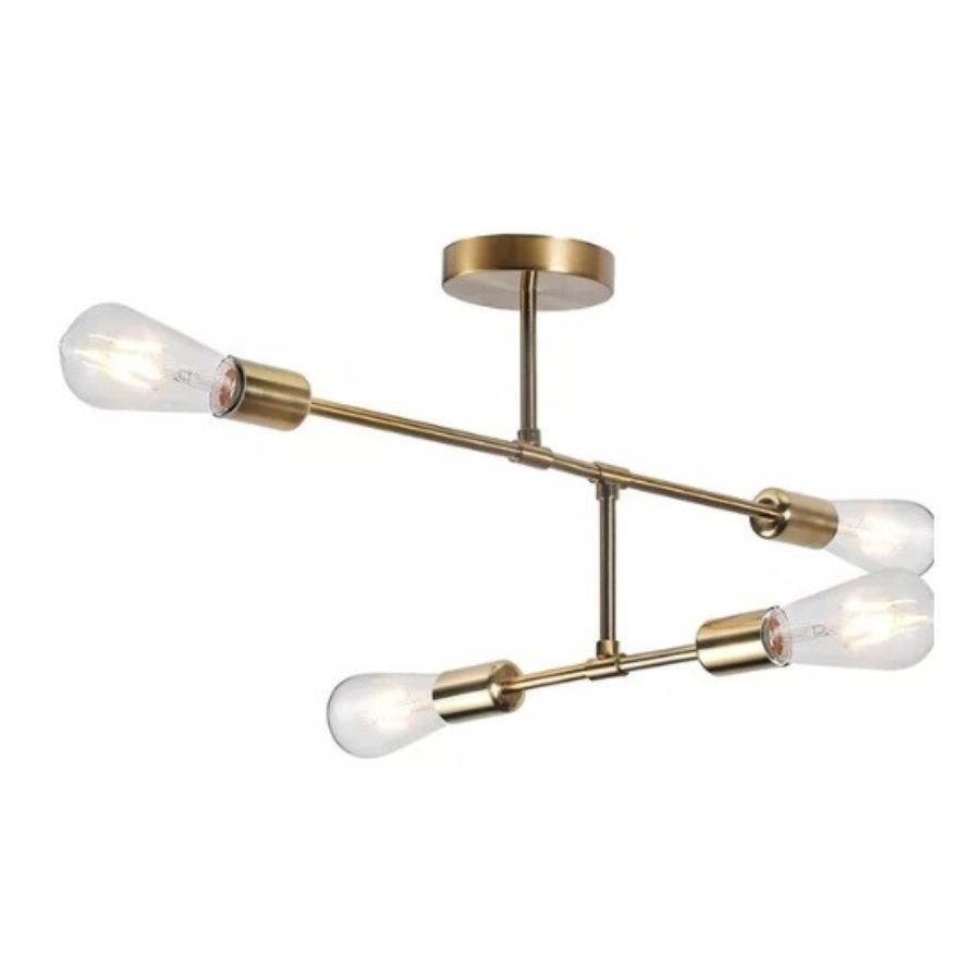 LAMPARA COLGANTE DE TECHO E27 X 4 COLOR DORADO AMPOLLETA LED - 1