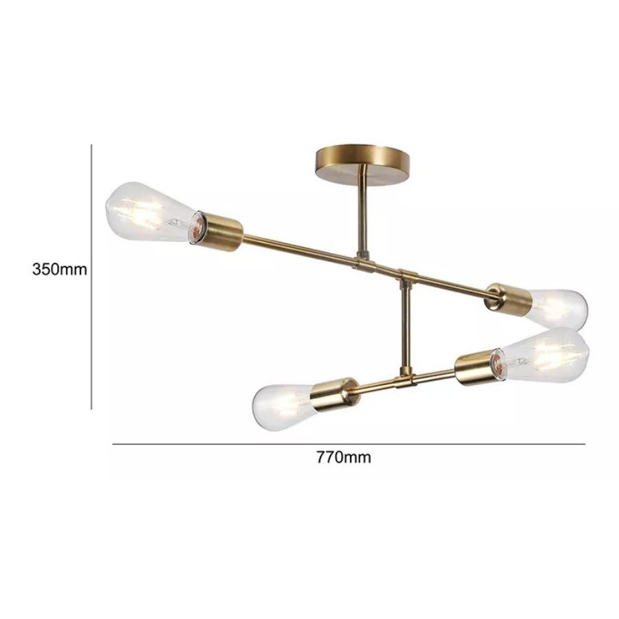 LAMPARA COLGANTE DE TECHO E27 X 4 COLOR DORADO AMPOLLETA LED - 3
