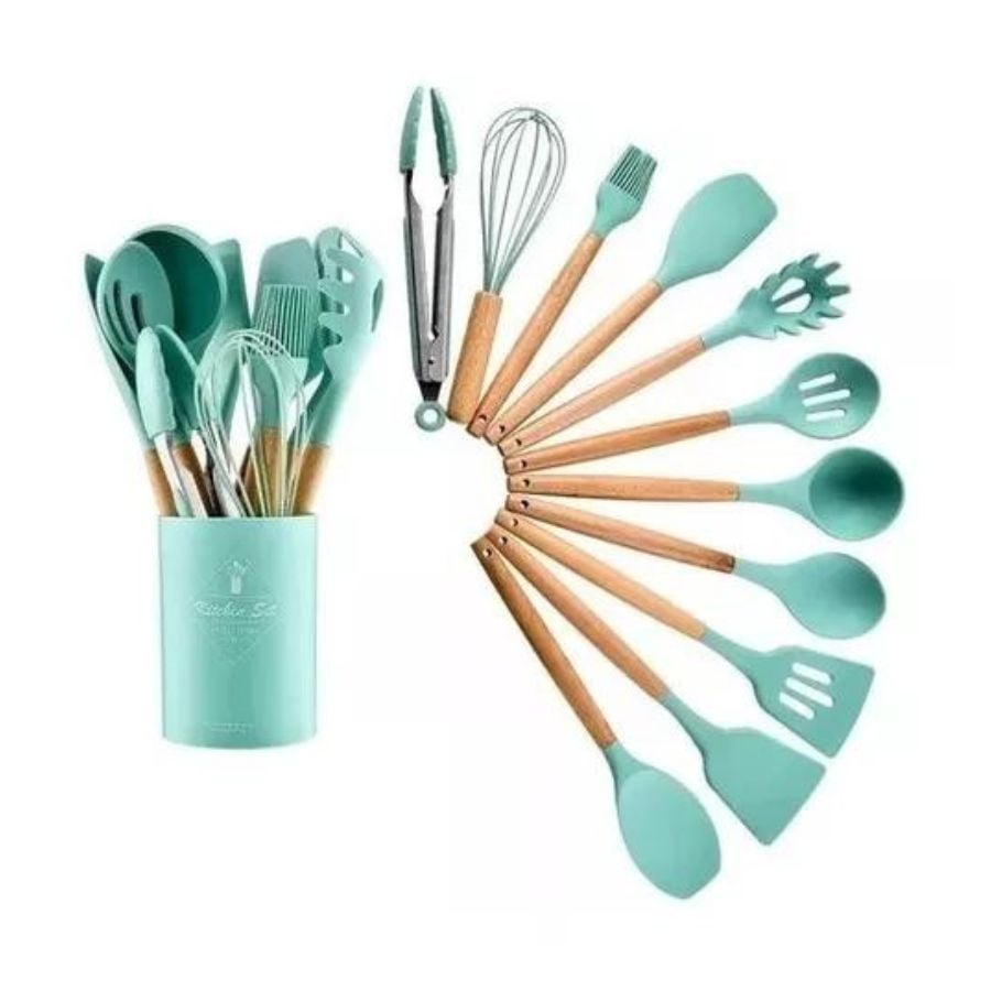 SET COCINA 12 PCS SILICONA ANTIADHERENTES GASTRONOMICOS VERDE - 1