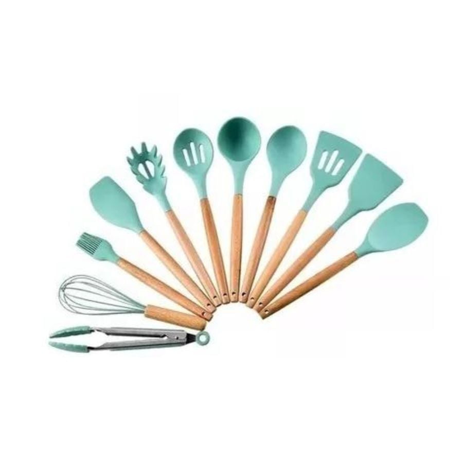 SET COCINA 12 PCS SILICONA ANTIADHERENTES GASTRONOMICOS VERDE - 2