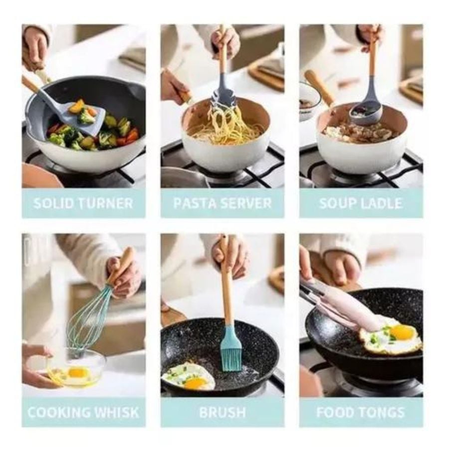 SET COCINA 12 PCS SILICONA ANTIADHERENTES GASTRONOMICOS VERDE - 3