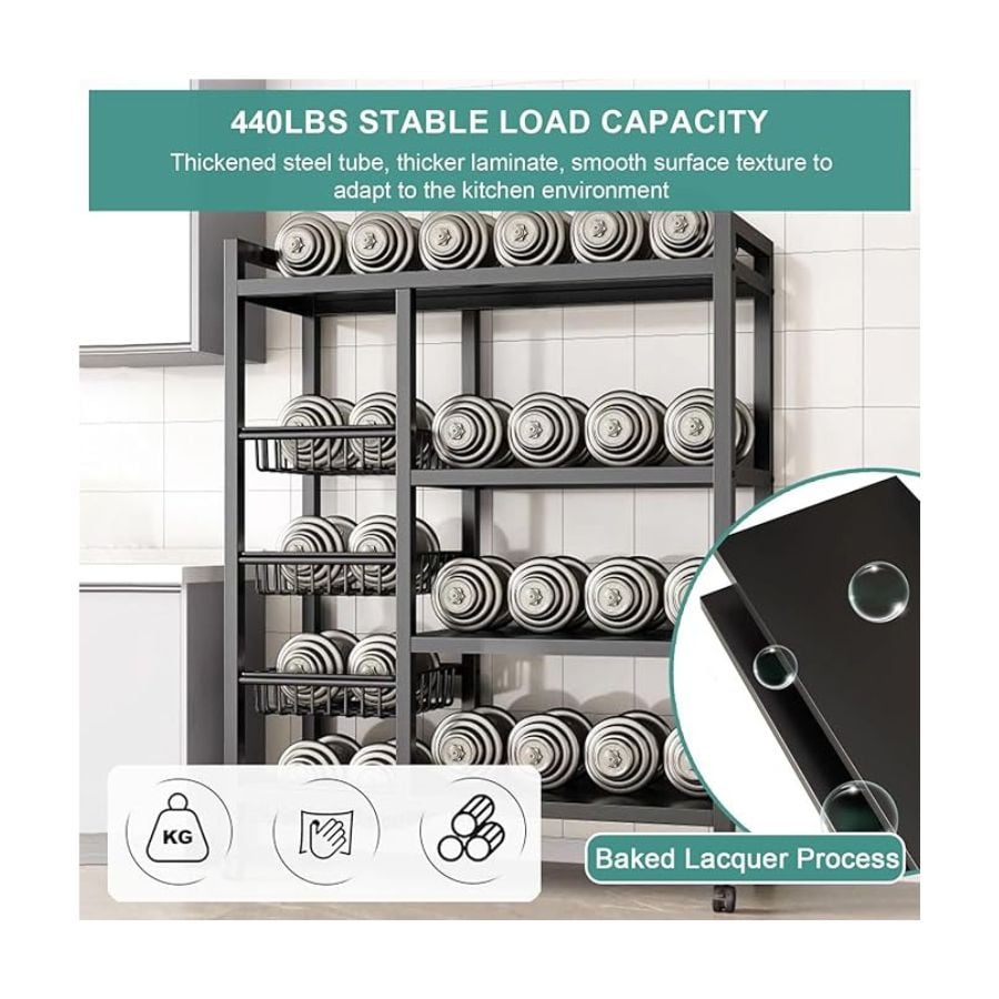 ESTANTE 4 NIVELES CON CESTA RUEDAS 360° ESTANTES AJUSTABLES - 5