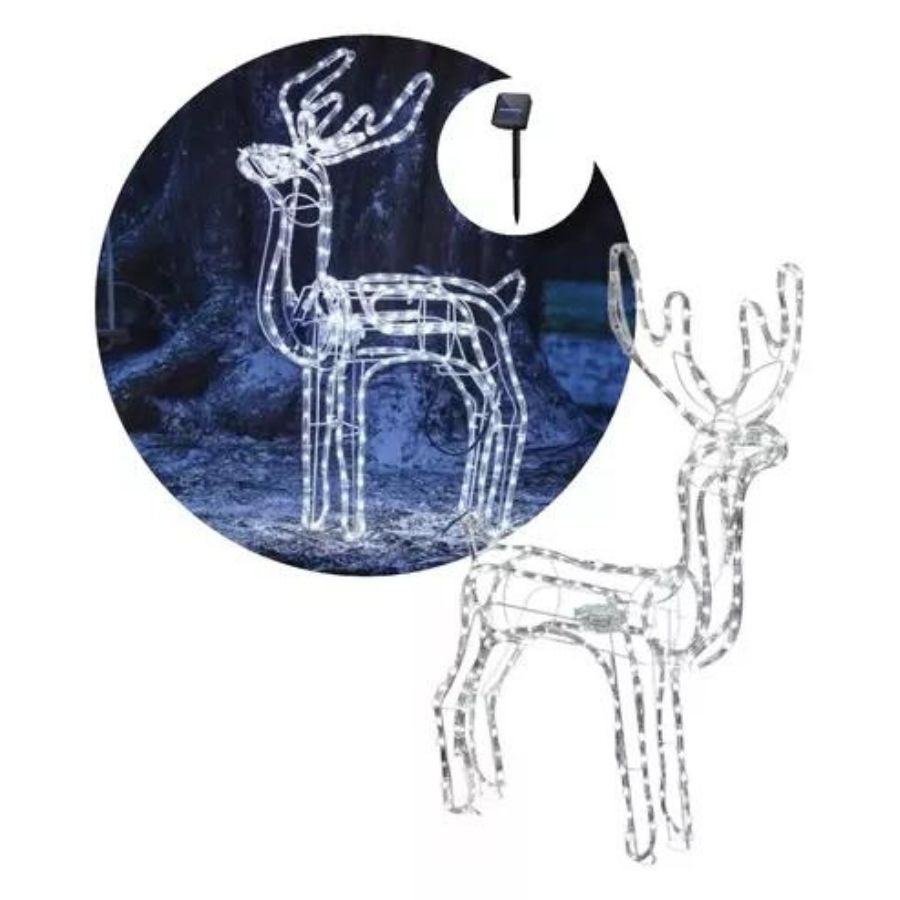 RENO NAVIDEÑO LUZ LED SOLAR DECORATIVO 120CM BLANCO - 1