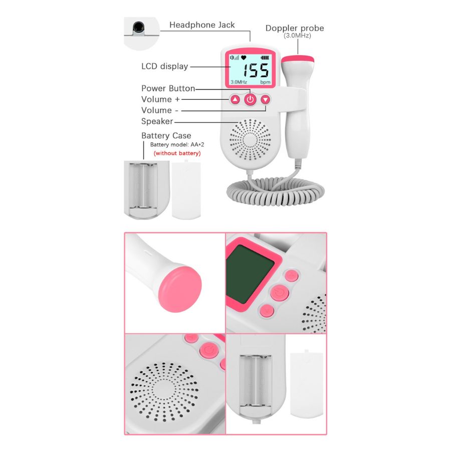 MONITOR CLICK VENTAS FRECUENCIA CARDIACA LATIDOS FETALES BEBÉ ROSADO - 3