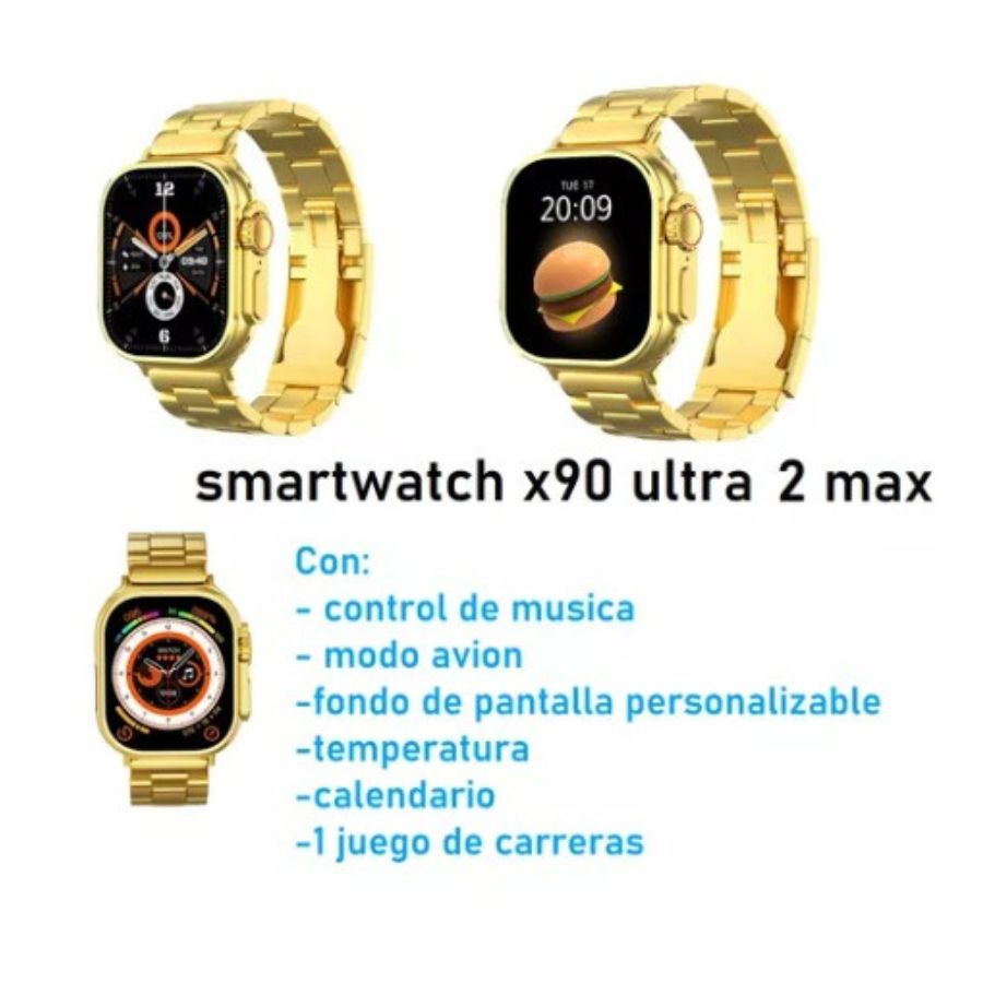 RELOJ SMARTWATCH INTELIGENTE X90 ULTRA MAX 2 ACERO DORADO - 2