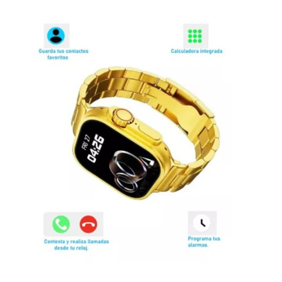 RELOJ SMARTWATCH INTELIGENTE X90 ULTRA MAX 2 ACERO DORADO - 5