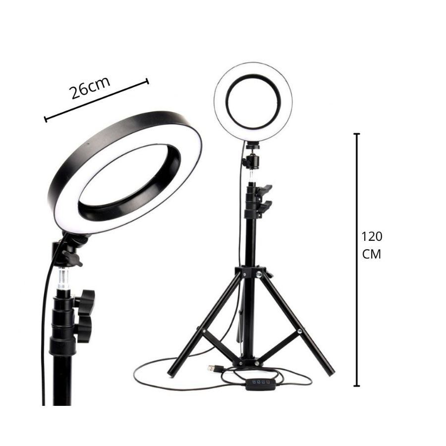 ARO LUZ LED 26CM CON TRÍPODE 2MTS FOTOGRAFIA PORTATIL - 2