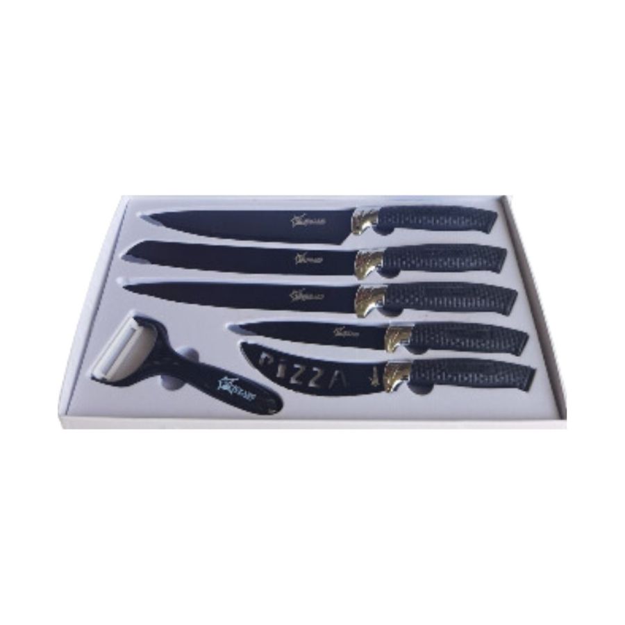 SET CUCHILLO 6 PIEZAS ACERO PELADOR PUNTILLA CUCHILLO CARNE - 1