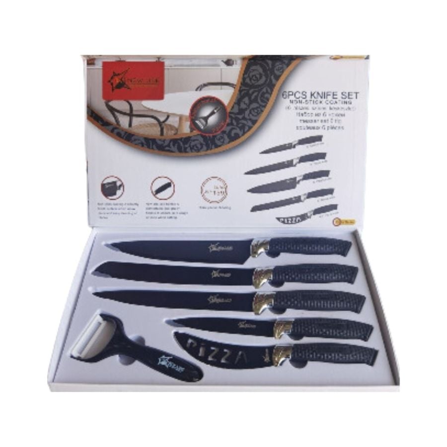 SET CUCHILLO 6 PIEZAS ACERO PELADOR PUNTILLA CUCHILLO CARNE - 2