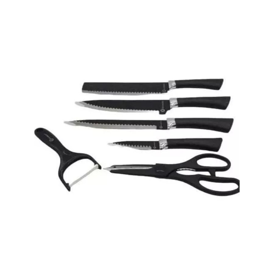 SET DE 6 CUCHILLOS JUEGO CUCHILLOS COCINA TIJERA PELADOR - 1
