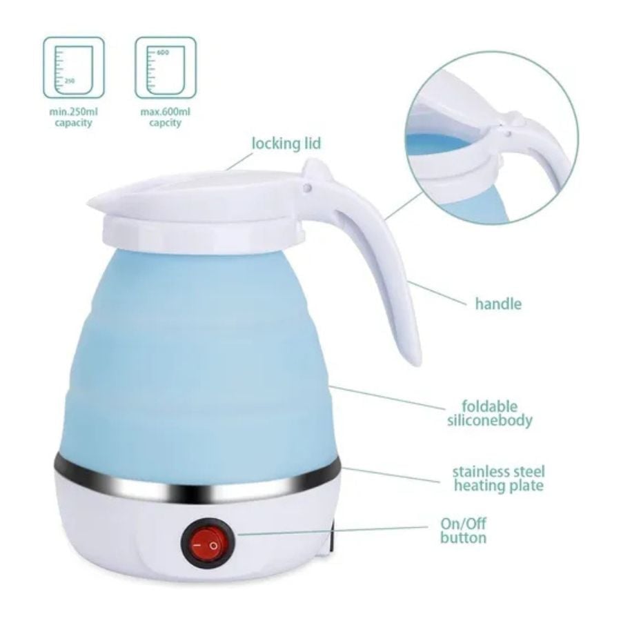 CALENTADOR ELECTRICO PLEGABLE PORTABLE HERVIDOR VIAJE AZUL - 3