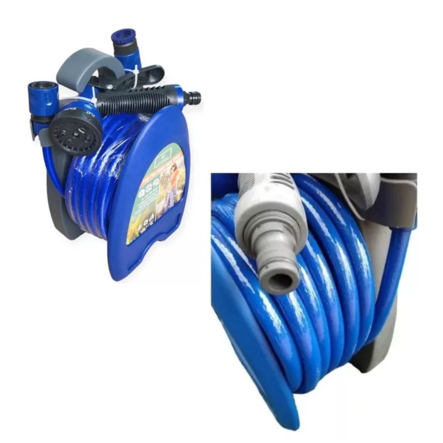 KIT RIEGO CLICK VENTAS LAVADO MANGUERA CON SOPORTE Y PISTOLA 10 METROS AZUL - 2